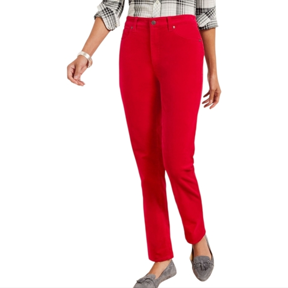 Talbots Velveteen Straight Leg Stretch Pants in Red Size 16 New - Picture 1 of 11